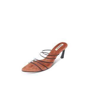 REIKE NEN Womens Black Almond Toe Stiletto Slip On Leather Heeled Sandal 38.5